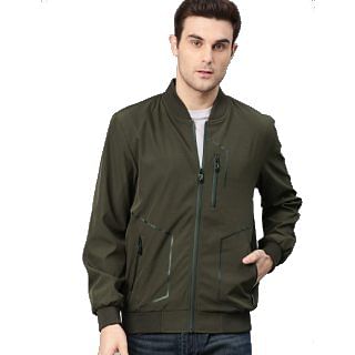 HRX by Hrithik Roshan Men Olive Green Solid Bomber Jacket